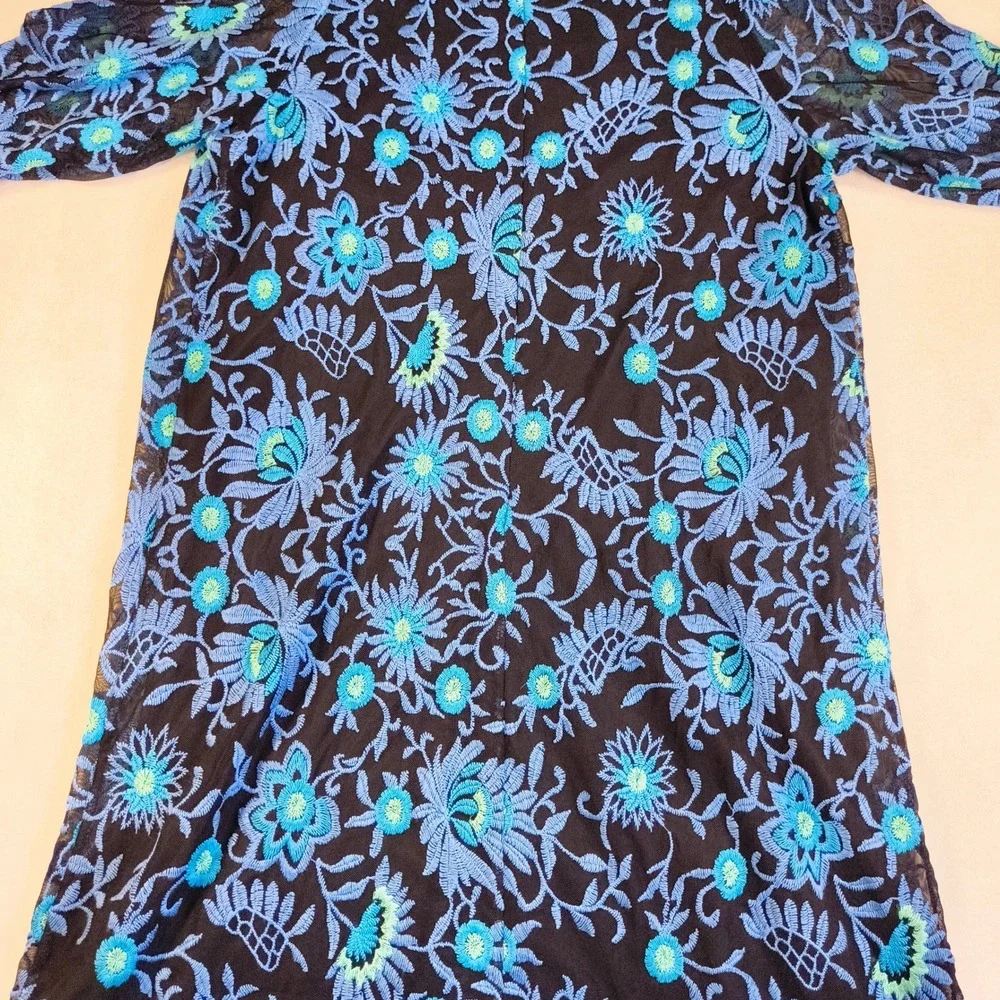 Adrianna Papell Black Blue Embroidered Floral Cocktail Party Dress Size 12 - Picture 5 of 11